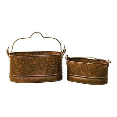 Rusty Corrugated Oval Buckets, Set of 2 - The Fox Decor